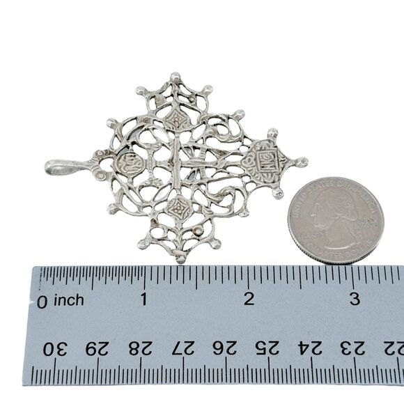 Antique 19th Century Russian Old Believers Ornate Reticulated Silver Cross - Picture 7 of 7